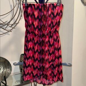 Express Strapless Pink and Black Printed Summer Dress